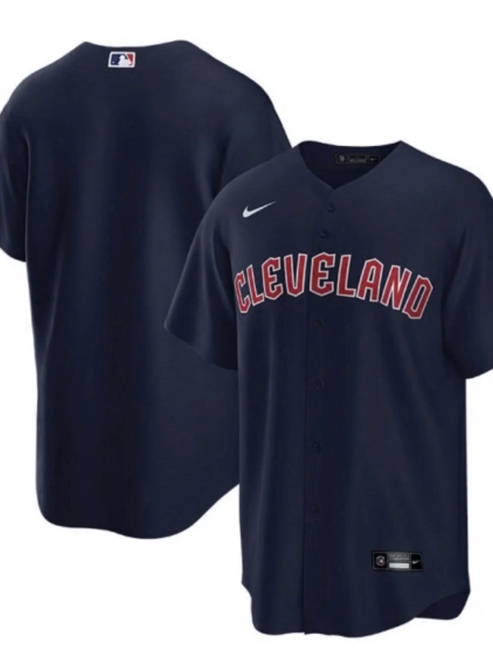 New Nike Navy Cleveland Button-Front Baseball Jersey